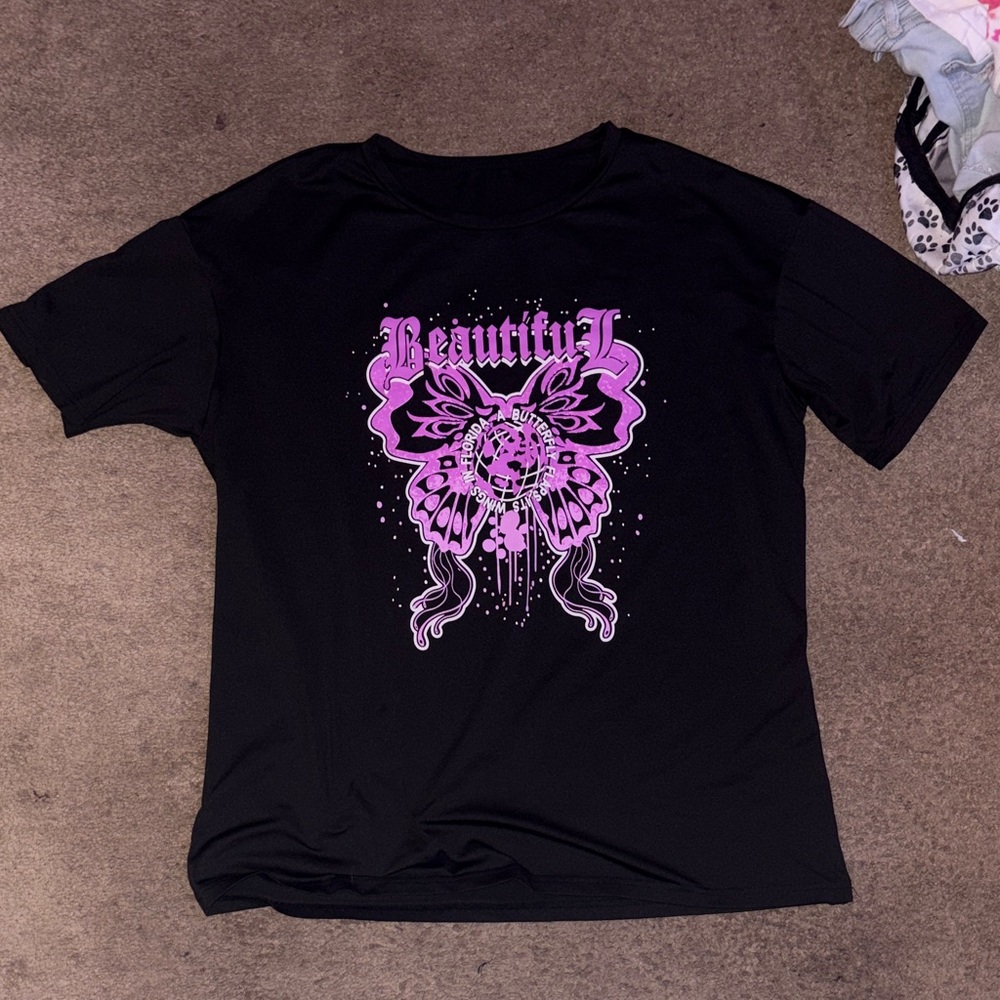 Black Graphic T-Shirt with Pink Design